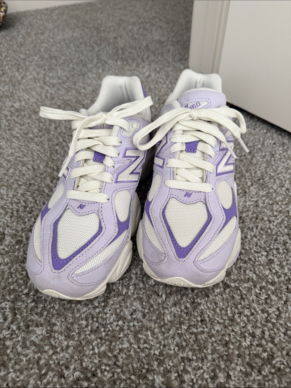New Balance 9060 Lavender and White Lace-Up Sneakers